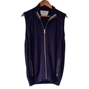Raffi Men's Sweater Vest Full Zip Navy Cotton Ribbed Zip Pockets Golf Medium